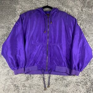 Vintage Otello Pelle Jacket Mens Large Purple Silk Hooded Full Zip Windbreaker